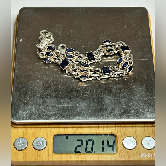 Gorgeous Sterling Silver 925 sapphire blue Stone Adjustable Panel Link Bracelet - Picture 9 of 9